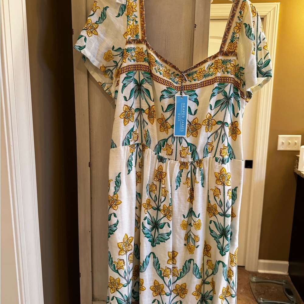 Draper James White Dress with Yellow and Green Floral Pattern